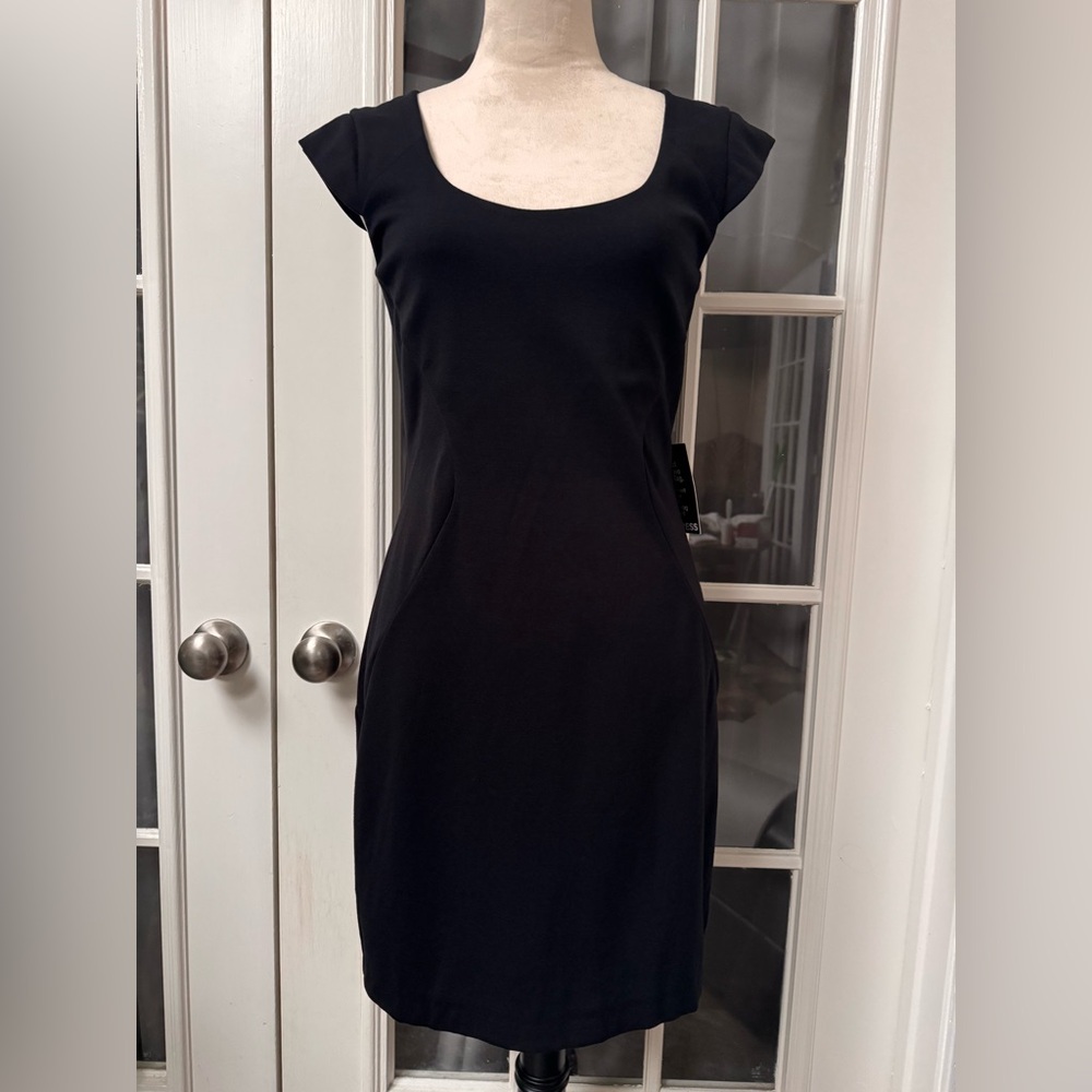 Express Black Bodycon Dress 8 NWT Gold Back Zipper Little Black Dress LBD